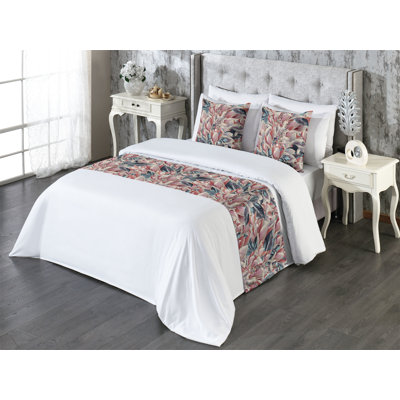 Ambesonne Vintage Bed Runner Set Overlapped Field Flowers Pale Maroon and Dark Teal