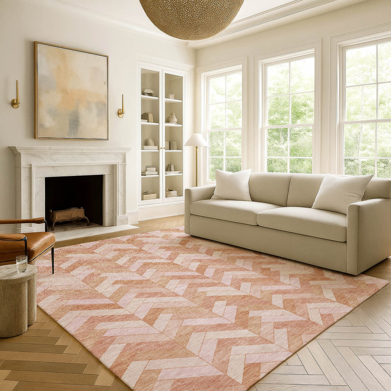 Tapis géométrique de qualité supérieure lavable à la machine Mayfield AMF2297, Saumon, 3 pi x 5 pi