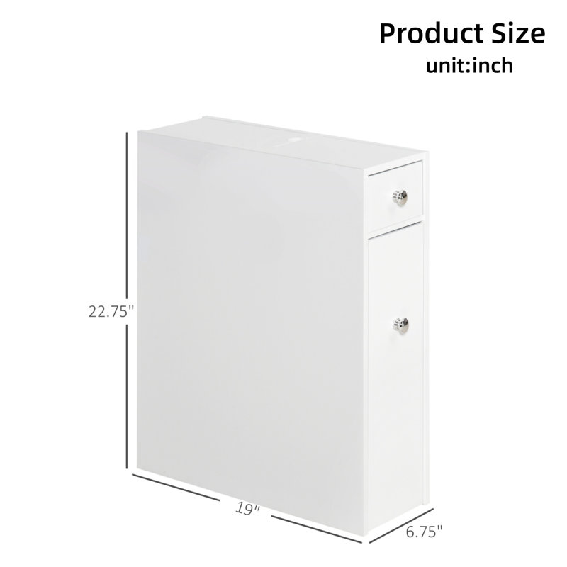 Armoire de rangement autoportante étroite compacte avec tiroirs, porte-papier hygiénique, blanc