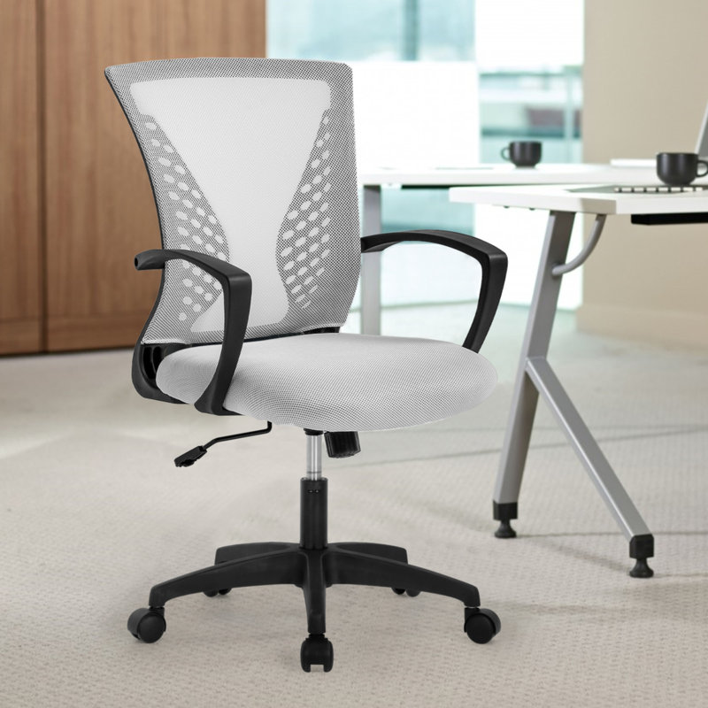 Fauteuil de bureau ergonomique à hauteur réglable et pivotant avec accoudoir lombaire pour bureau personnel, Gris foncé