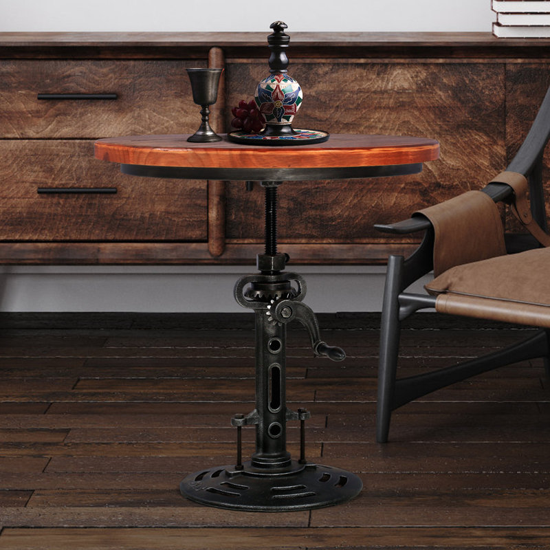 Table de bout Industrial Retro Table d'appoint Mécanique antique DIY Manivelle à hauteur ajustable, Brun / Argenté