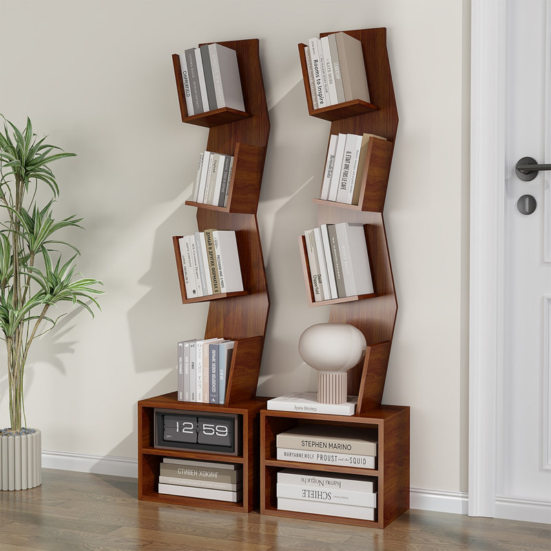 6-Tier Floor Bookshelf with RGB LED Lights, Geometric Design Corner Bookcase, 54" Tall Modern Storage Shelf For Home Office and Living Room