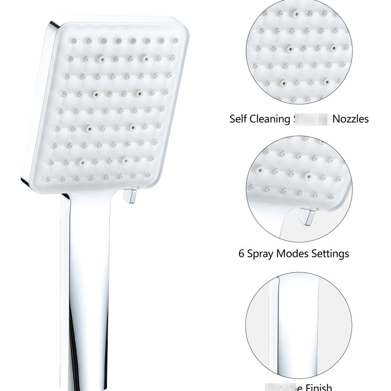 Handheld Shower Faucet In - 6 Spray Modes, Detachable, Include Arm Square Shape Settings, Powerful Showering, Clean Mounted