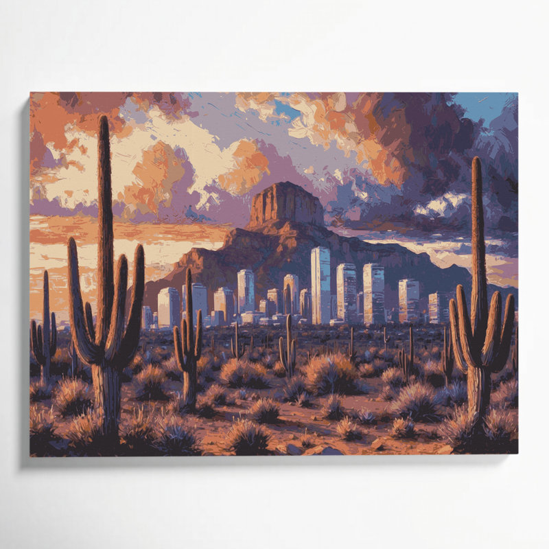 Cities Phoenix AZ Purple Canvas Wall Art, 11" H x 14" W
