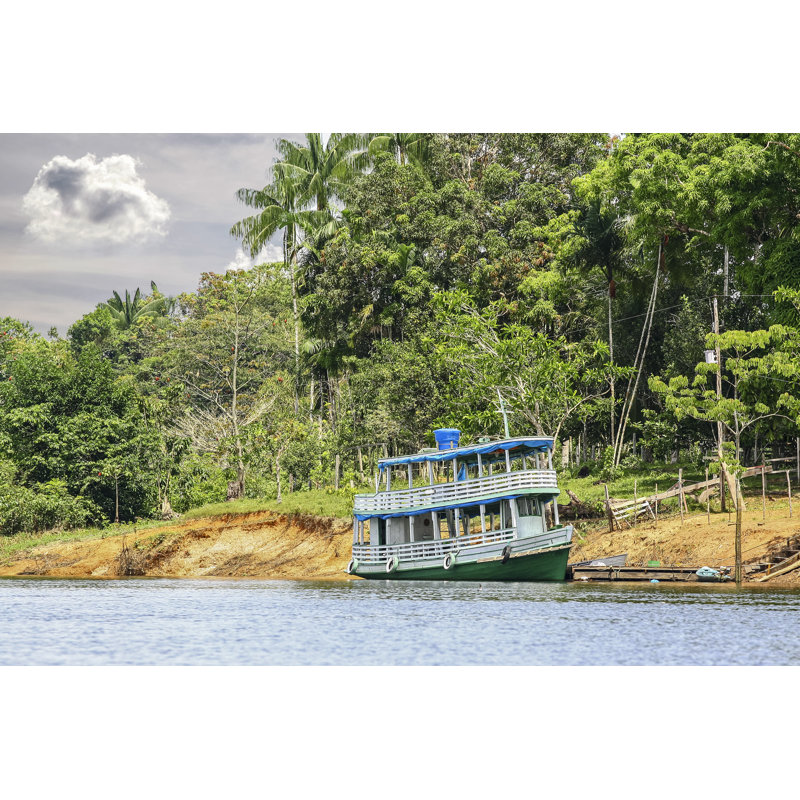 Boat On Amazon River, Brazil. by MBPROJEKT_Maciej_Bledowski - Wrapped Canvas Print, 30cm H x 46cm W