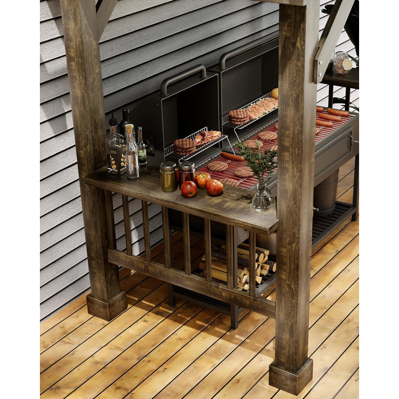 Wooden Grill Gazebo - 8.5 X 5.5 Ft Barbecue Pergola Canopy With Insulated Sloping Steel Roof - Perfect For Bbq, Patio, Deck, And All-weather Cooking In Your Outdoor Space