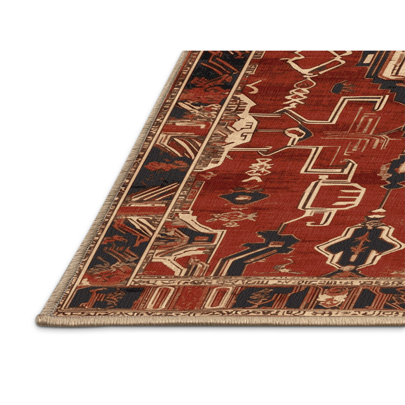 Tapis art déco brun lavable à la machine, Rond 3 pi