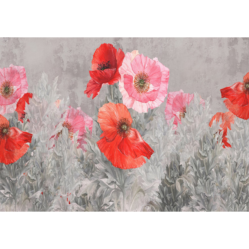 Papier peint floral - Prairie grise, L 110 po x l 157 po