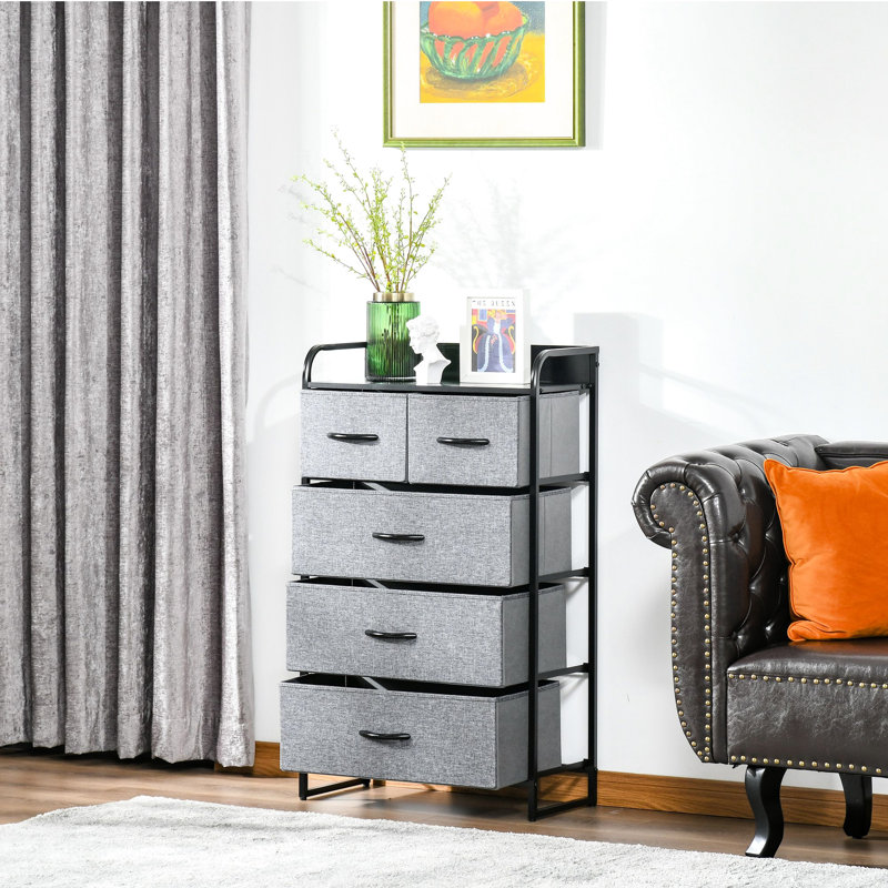 Commode 5 pièces en tissu gris