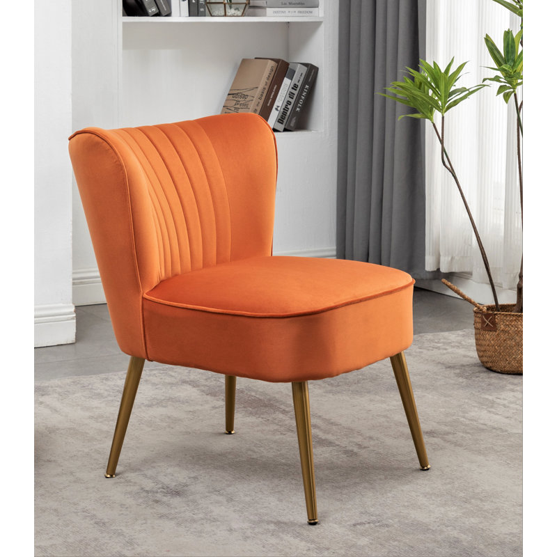 Upholstered Slipper Chair, Orange/Red