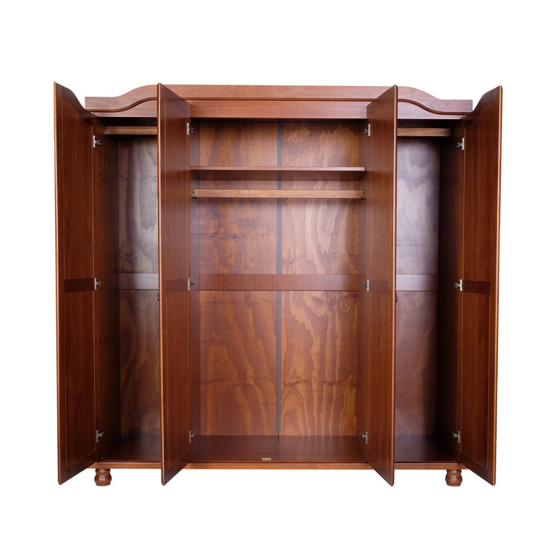 Armoire penderie 100% bois massif 4 portes Kyle, Moka