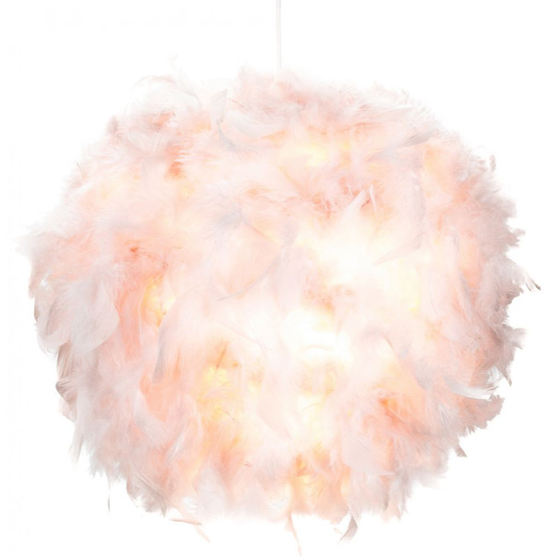Eye-Catching and Modern Genuine Feather Decorated Pendant Light Shade, Pink, 30cm H x 40cm W x 40cm D