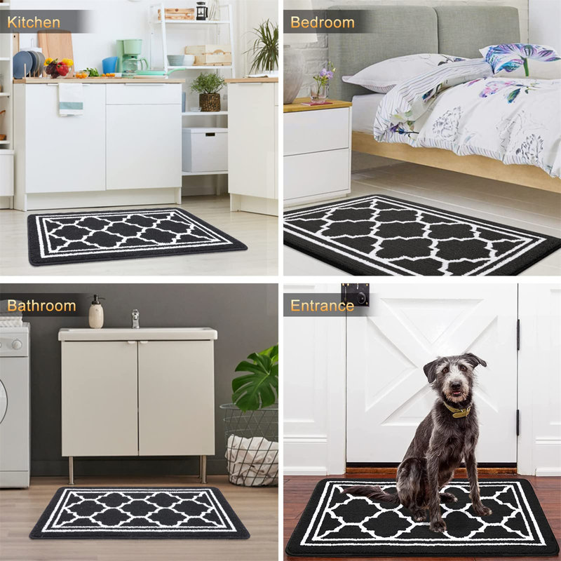 Absorbent Dirt-Resistant Indoor Door Mat, Non-Slip Low-Profile Entryway Rug, Washable Front Door Mat, 48"x32", Beige, Black