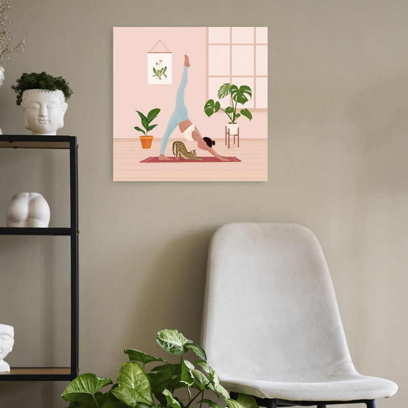 «Yoga with my cat», art mural moderne, 18" H x 18" W