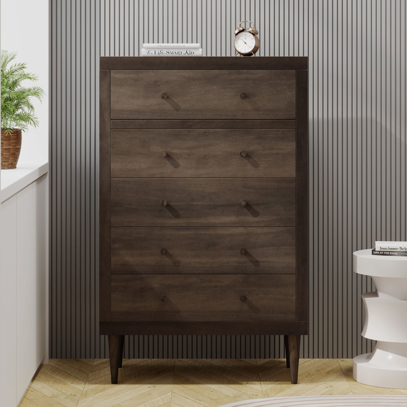 Commode contemporaine à 5 tiroirs, Noyer