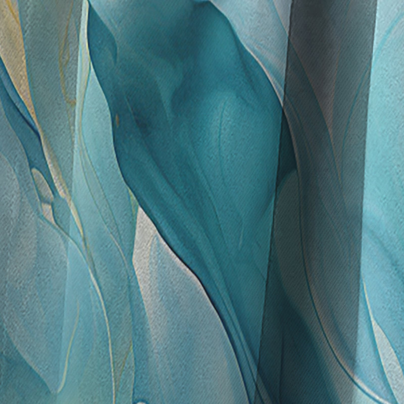 Rideau occultant en velours bleu turquoise et blanc Turquoise Serenity Swirl IV - 1 panneaux, L 52 po x L 95 po