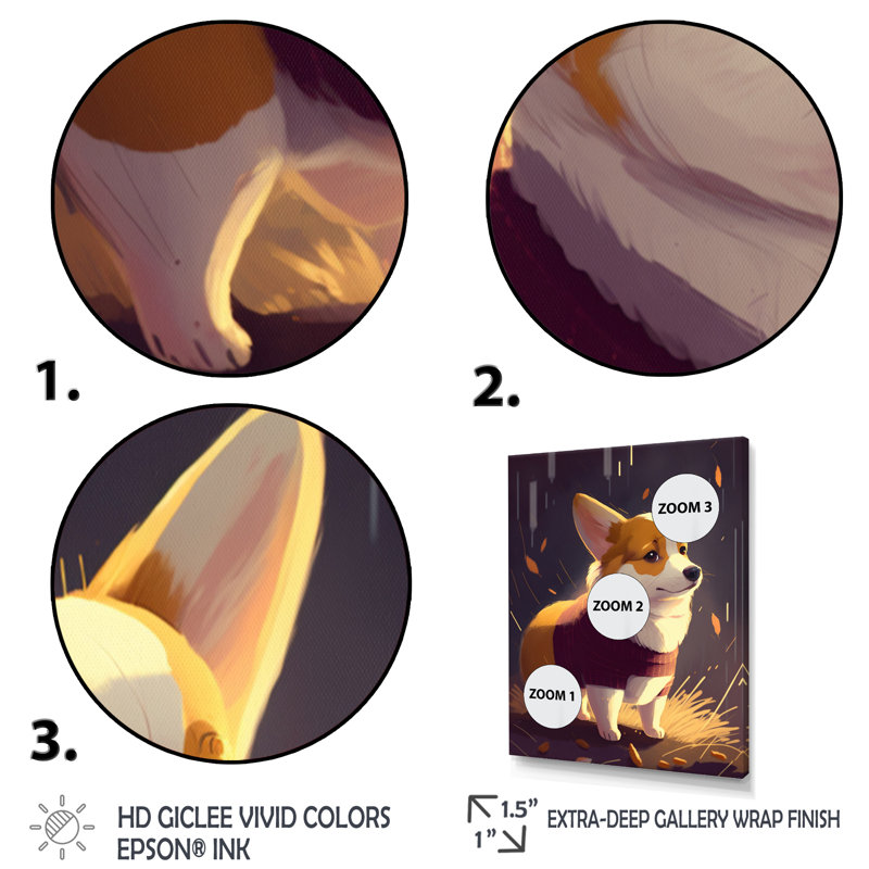 «Cute Little Corgi Dog», reproduction sur toile, L 30 po x H 40 po, Toile tendue