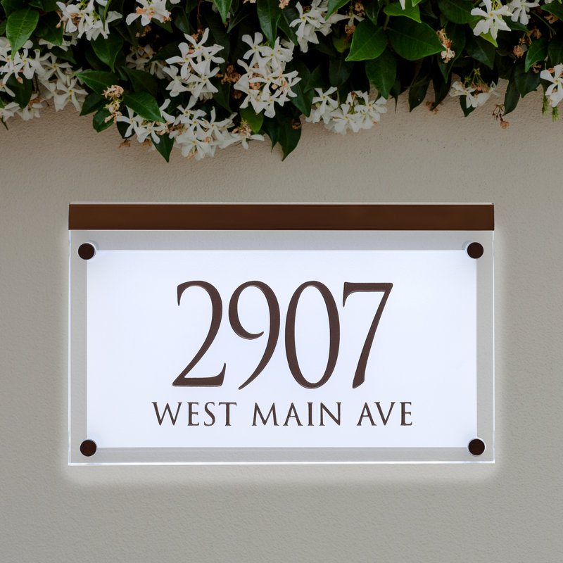 Frosted Crystal LED Lighted Trajan Engraved 2-Line Address Sign, Yes, Dark Bronze
