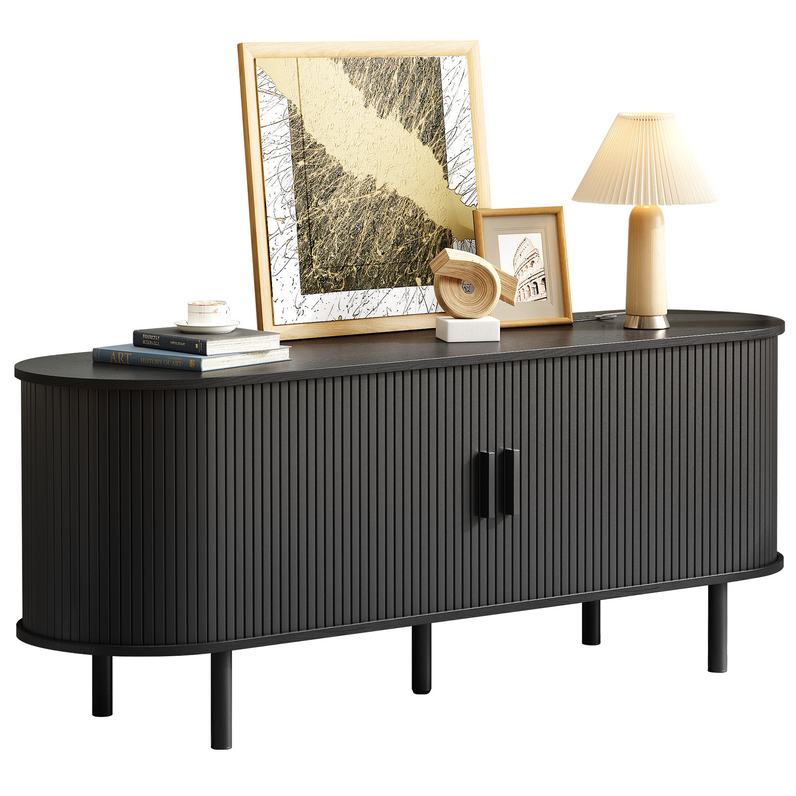 Jalonda Modern Wood TV Stand with Storage and Shelves to Fit up to 80" TVs