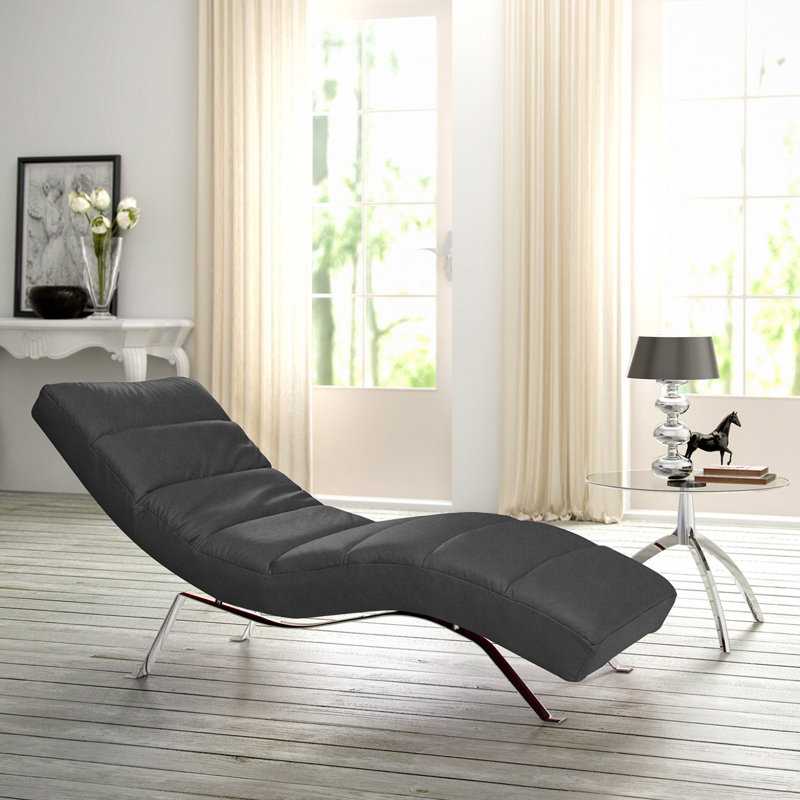 Crosby Upholstered Leather-look Fabric Chaise Lounge with Adjustable Backrest, Steel Grey, Silver