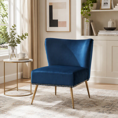 Fauteuil d'appoint en tissu imprimé, fauteuil de chambre sans accoudoirs avec pieds en métal, fauteuil d'appoint rembourré moderne pour le salon, la chambre et les petits espaces