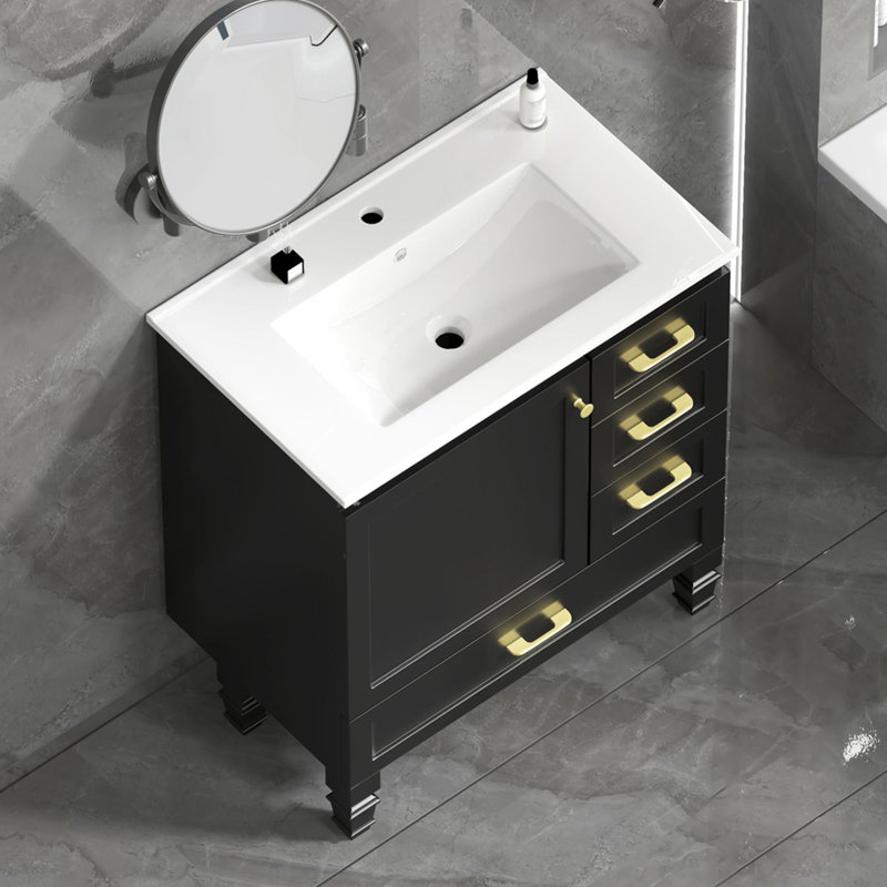 Meuble-lavabo à trois tiroirs en céramique, Noir