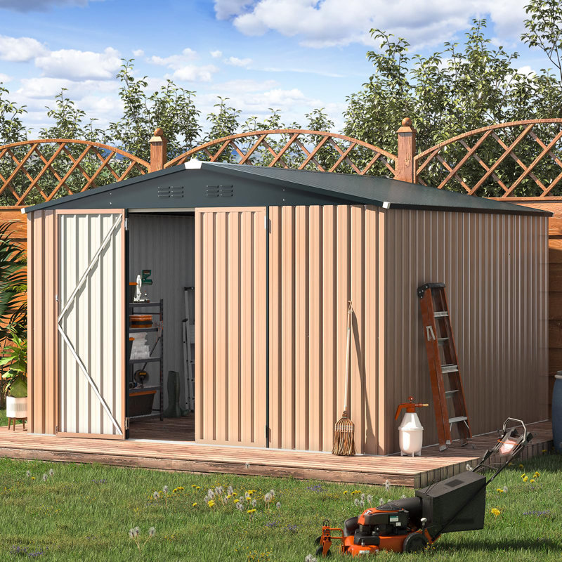 10 ft  x 10 ft. Metal Storage Shed, 10 ft x 10 ft, Tan