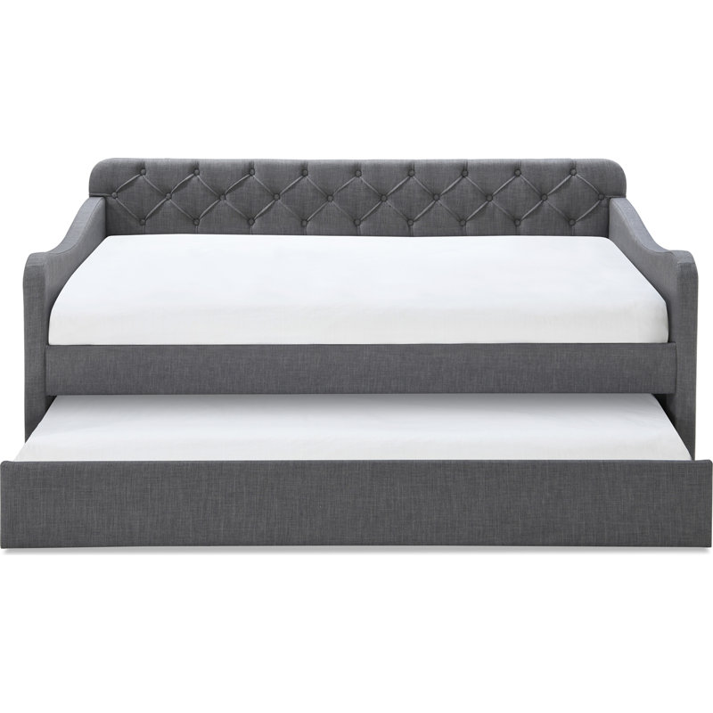 Dark Gray Twin Upholstered Tufted Daybed with Trundle