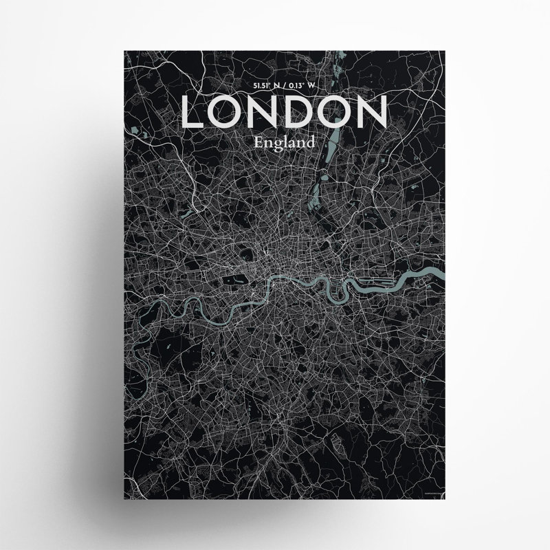 Carte de Londres, Royaume-Uni, ensemble d'impressions non encadrées, H 27,6 po x l 19,7 po, Gris/noir