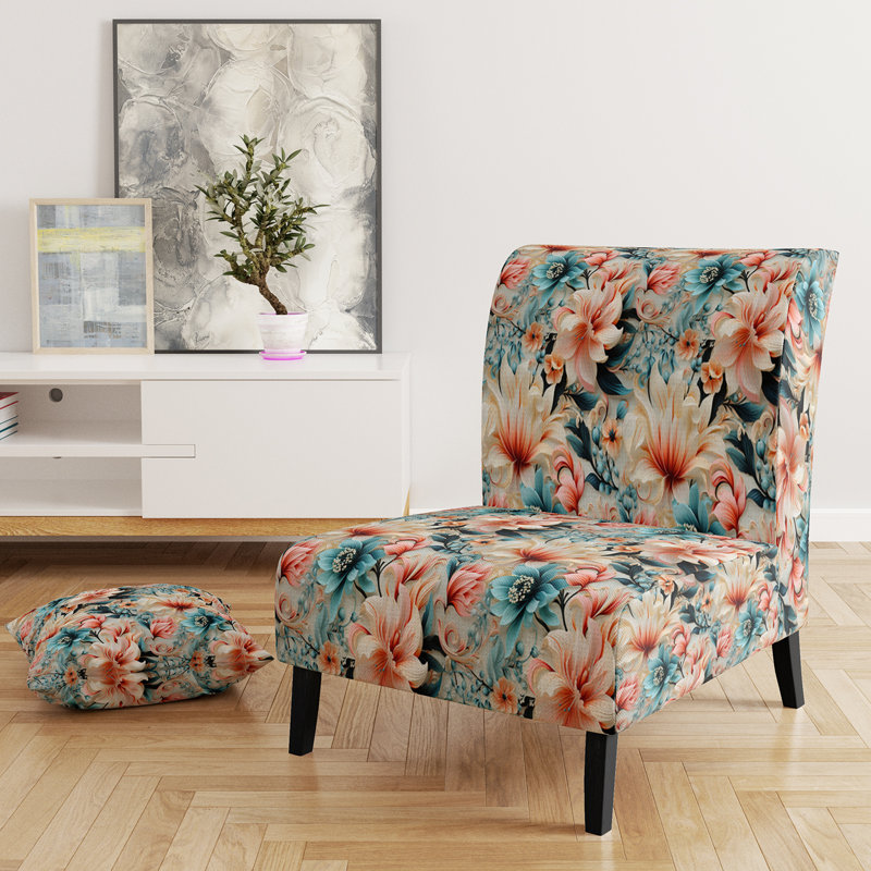 Rose et bleu romantique Love Roses motif cachemire - Fauteuil de chambre rembourré Boho, fauteuil d'appoint à motif cachemire