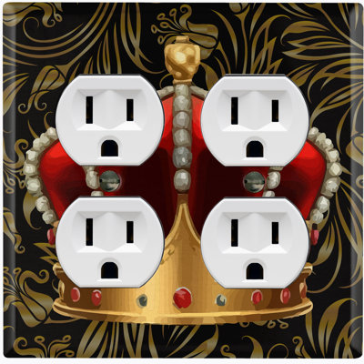 Red King Crown Elegant Leaves Nature Themed 2 - Gang Duplex Outlet Standard Wall Plate