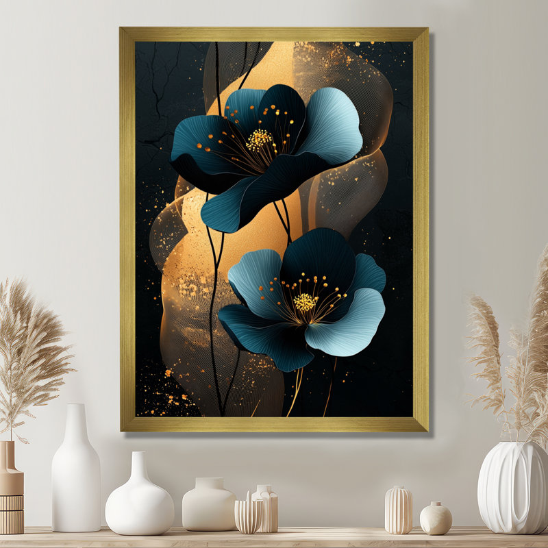 Myroslav - Floral Canvas Wall Art, H 32 po x l 16 po, Picture Framed, Doré