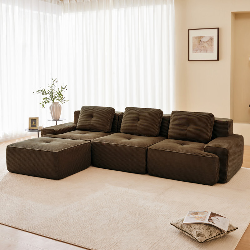 Canapé modulaire en L 117 po Corduroy, Velours côtelé brun