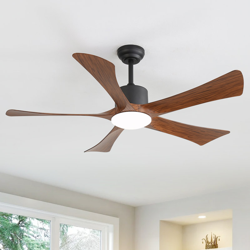Ferrete 52" Indoor Ceiling Fan With Led Light And Remote, Modern 5-Blade Design Ceiling Fans for Living Room, Walnut