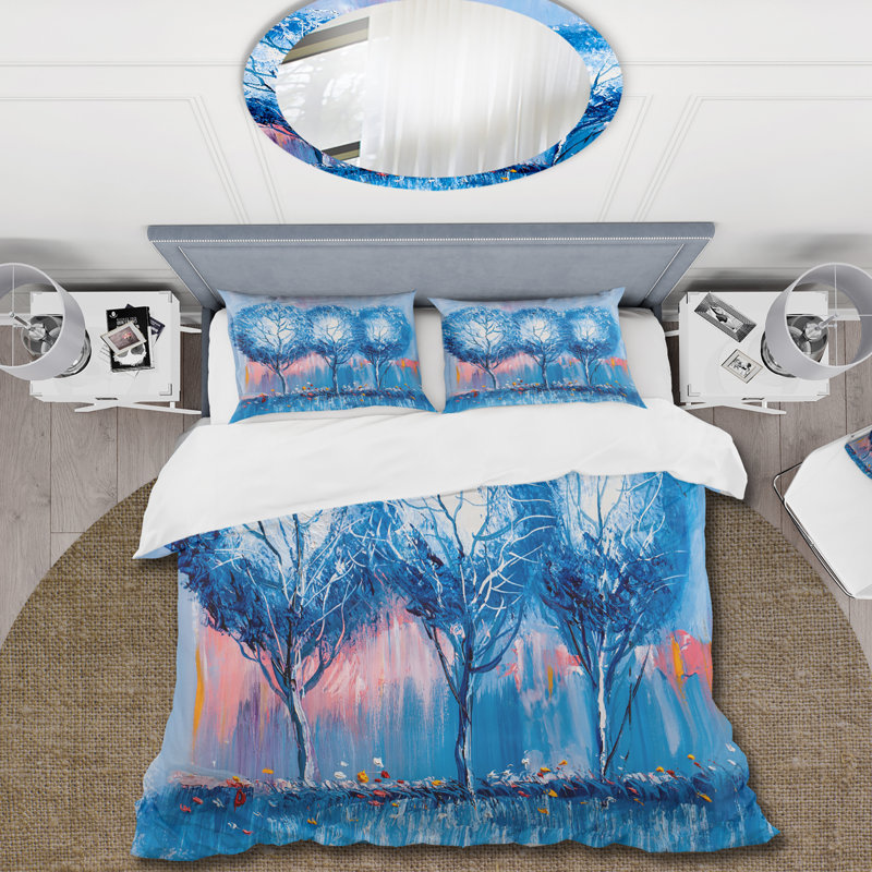 Colourful Trees Impressionist Landscape III - Ensemble de housse de couette moderne - Microfibre de polyester
