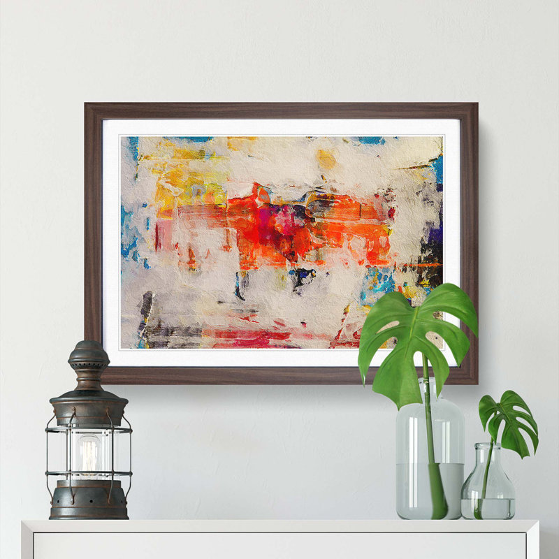 Abstract Vol.309 by S.Johnson - Single Picture Frame Painting, Walnut Framed, 45cm H x 63cm W x 2cm D