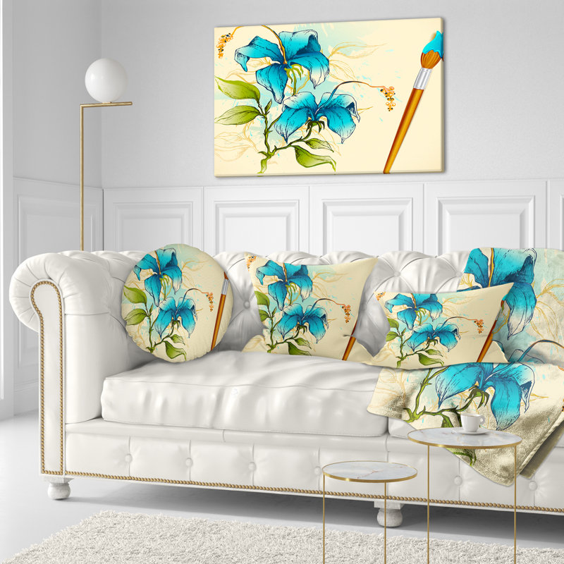 Fleur avec pinceau - coussin à imprimé floral, 16 po x 1 po, Coussin décoratif