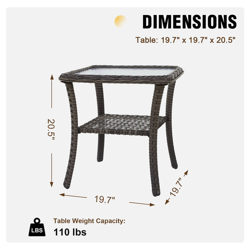 Patio Outdoor Wicker Side Table, Stonewash Gray
