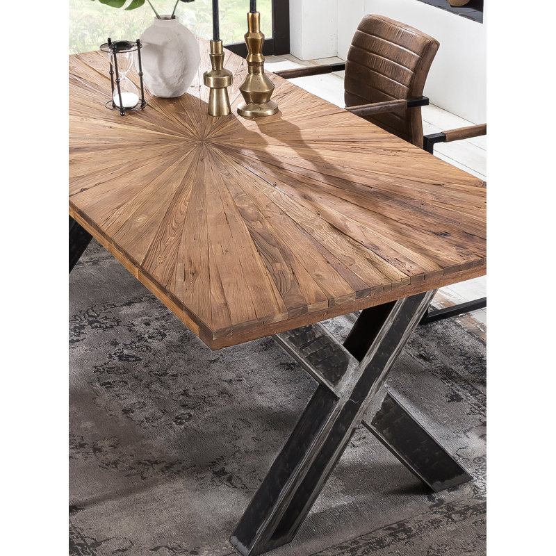 Irizarry Teak Solid Wood Top Metal Base Dining Table, 76cm H x 200cm L x 100cm W