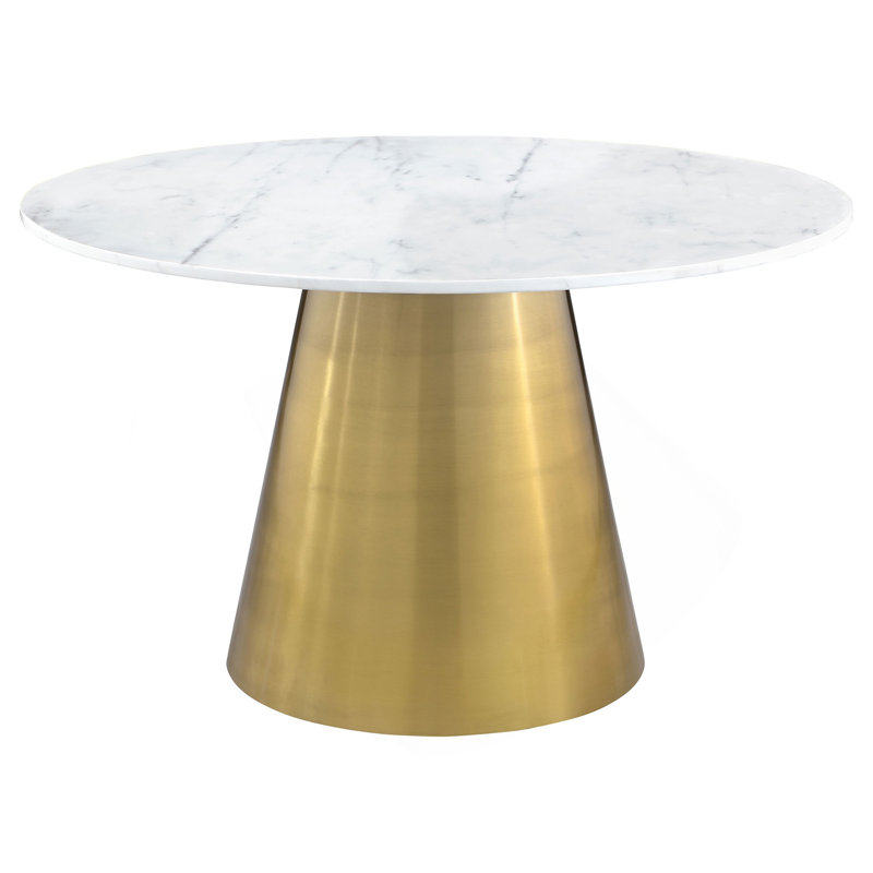 Earline Brushed Gold Round Marble Top Dining Table