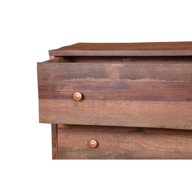 Vern Reclaimed Hardwood Tallboy Chest – Distressed Caramel Wood 6-Drawer Storage 