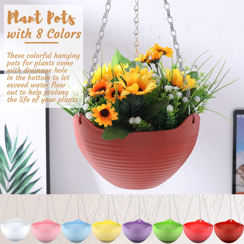 Colorful Resin Self-Watering Hanging Planters with Metal Chain, 8 Inch, 16 Pack