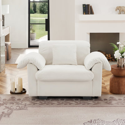 Canapé moderne à assise profonde, fauteuil d'appoint rembourré avec coussins et dossier moelleux avec accoudoirs, canapé simple en tissu de velours avec fonction de rangement, petit fauteuil d'appoint