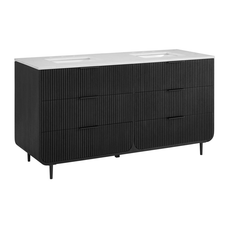 Cleo 60" Double Bathroom Vanity in Reeded Oak with Cultured Marble Countertop, Natural Oak