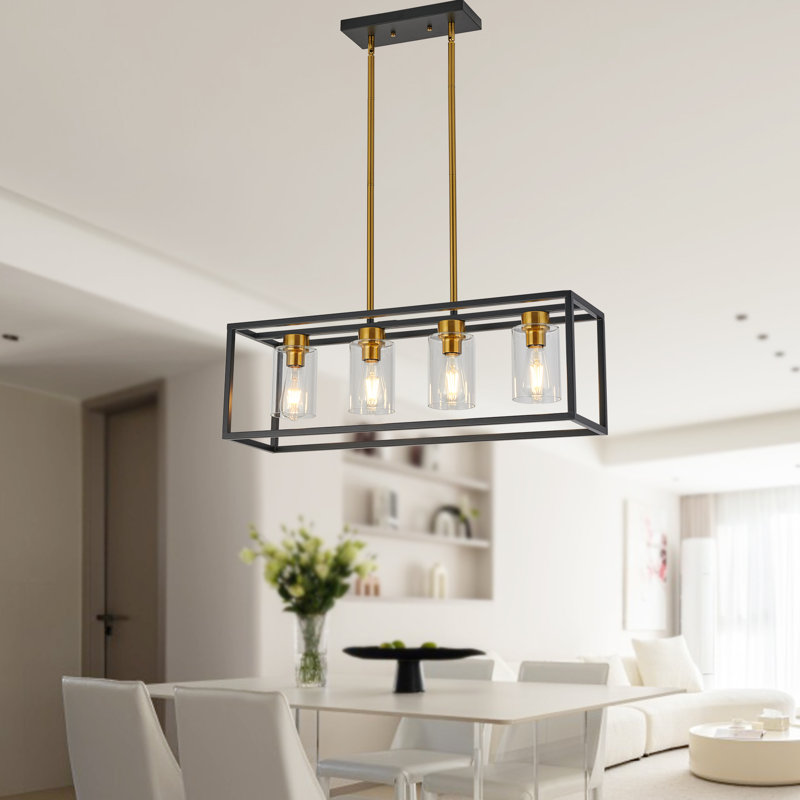 Dionna 4 - Light Dimmable Rectangle Chandelier, Brushed Brass & Matte Black