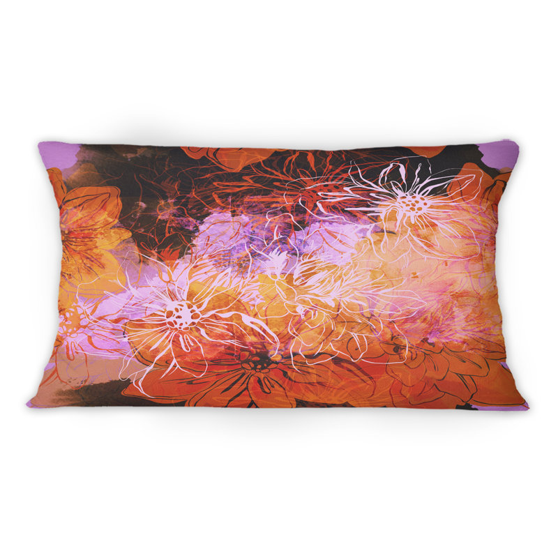 Coussin décoratif orange et mauve à motif floral abstrait