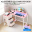 Bureau d'ordinateur en L avec prises de courant et lumières DEL, bureau d'angle pour bureau à domicile avec tiroirs et tablettes de rangement, rose