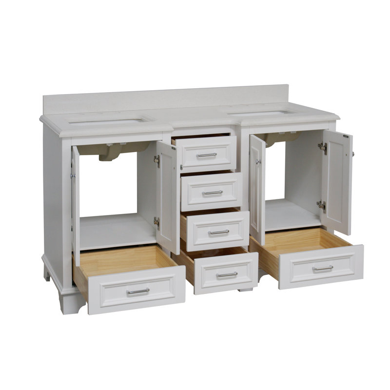 Loughlam 60'' Double Bathroom Vanity with Top, White, Quartz
