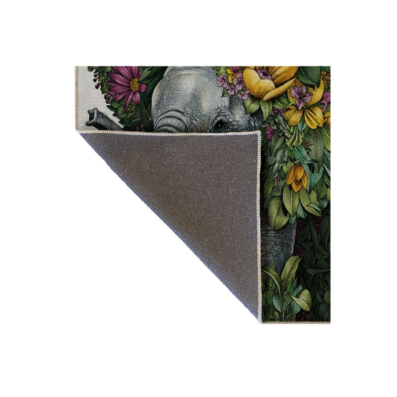 Abstract Artistic Design Flowers and Elephant Patterned Modern Decorative Rug, Runner 3'3" x 6'7" Rug Pad Included
