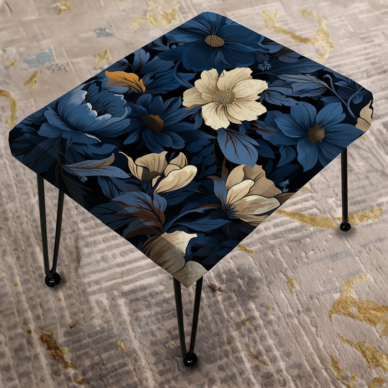 Nightfall Dark Blue And White Floral Pattern - Floral Rectangle Ottoman